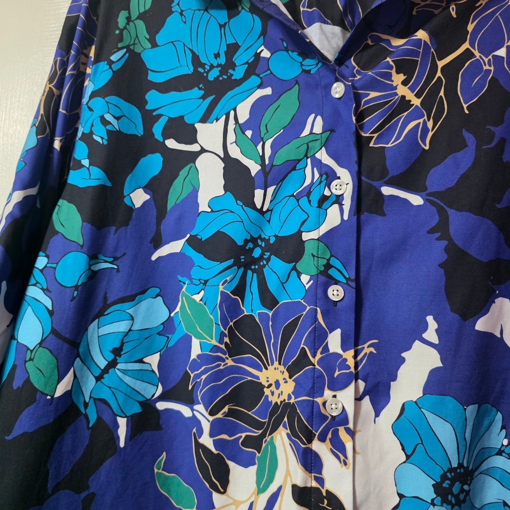 Chico's Women 18 XL Button Down Shirt Blue Floral Cotton Blend Blouse Top - Picture 6 of 6